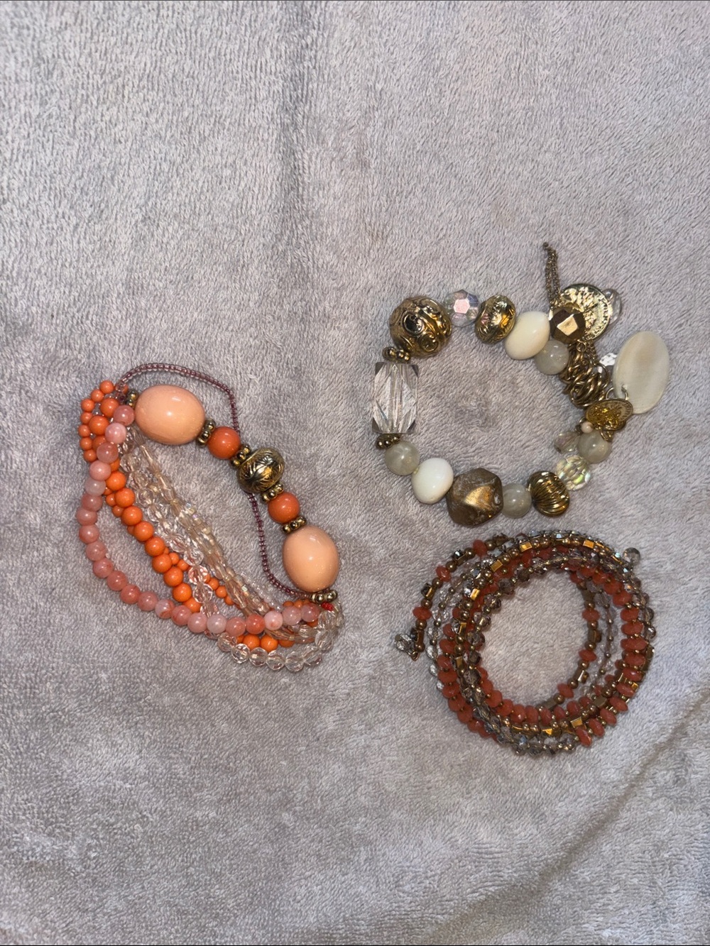 Handcrafted Coral-Peach Beaded Bracelet Stack - Women Jewelry